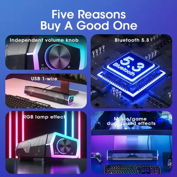 V18 4D Computer Speakers – Bluetooth 5.3 & USB Wired Soundbar with Stereo Surround Subwoofer for Laptop, PC & Notebook BRANDED