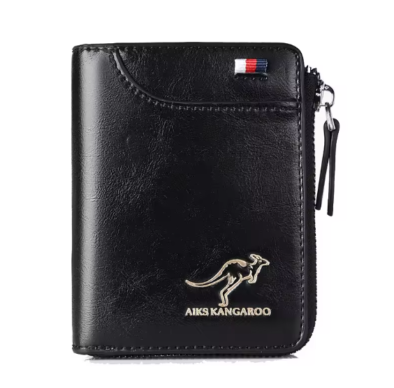 Luxury Men’s Leather Wallet – RFID Blocking Business Card Holder with Zipper Coin Pocket & Multi-Card Organizer Kangaroo