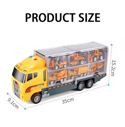 10-in-1 Construction Truck Toy Set with Storage Carrier – Die-Cast Vehicle Transporter with Excavator, Dump Truck, Digger & Backhoe | Educational STEM Play Gift for Kids BRANDED