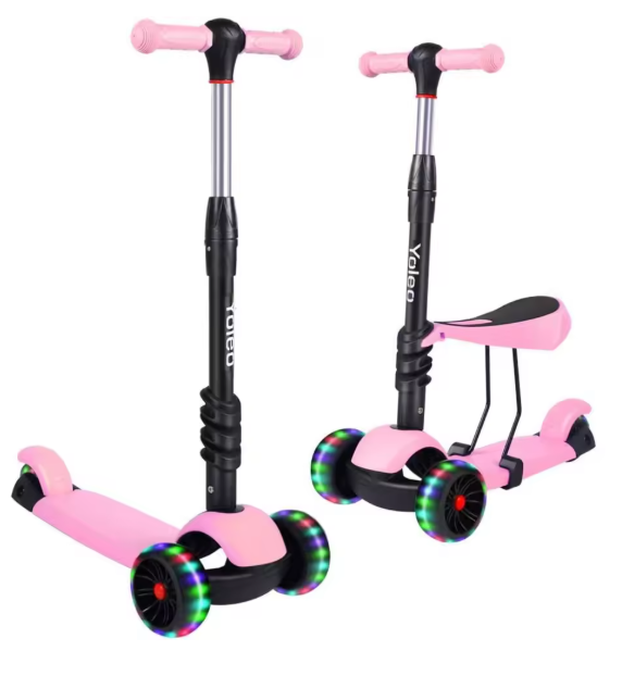 Kids 3-Wheel Kick Scooter with LED Flashing Wheels – Height Adjustable 3-in-1 Lightweight Scooter for Ages 2-8 BRANDED