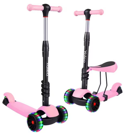 Kids 3-Wheel Kick Scooter with LED Flashing Wheels – Height Adjustable 3-in-1 Lightweight Scooter for Ages 2-8 BRANDED