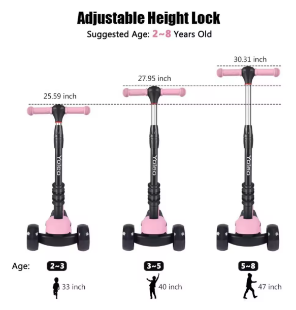 Kids 3-Wheel Kick Scooter with LED Flashing Wheels – Height Adjustable 3-in-1 Lightweight Scooter for Ages 2-8 BRANDED