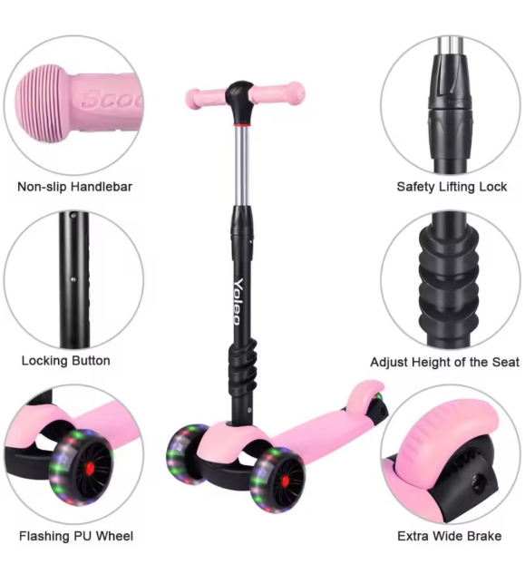 Kids 3-Wheel Kick Scooter with LED Flashing Wheels – Height Adjustable 3-in-1 Lightweight Scooter for Ages 2-8 BRANDED