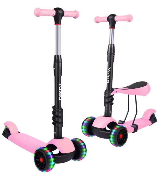 Kids 3-Wheel Kick Scooter with LED Flashing Wheels – Height Adjustable 3-in-1 Lightweight Scooter for Ages 2-8 BRANDED