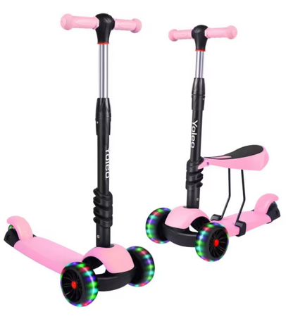 Kids 3-Wheel Kick Scooter with LED Flashing Wheels – Height Adjustable 3-in-1 Lightweight Scooter for Ages 2-8 BRANDED