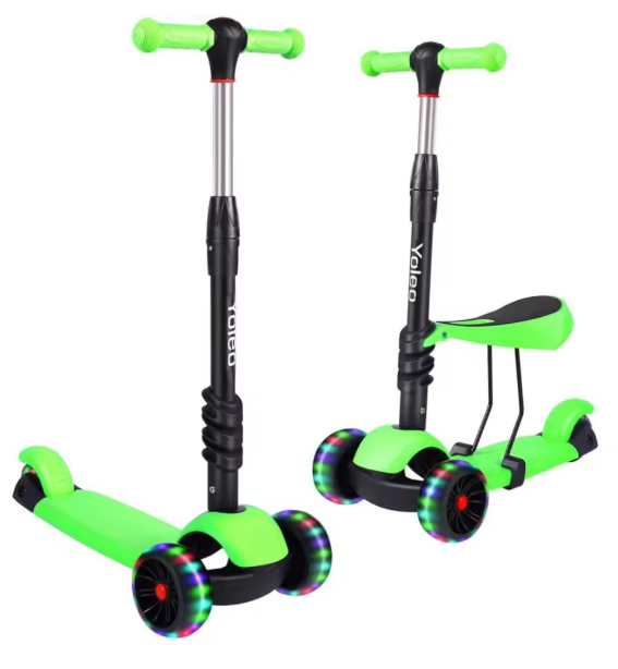 Kids 3-Wheel Kick Scooter with LED Flashing Wheels – Height Adjustable 3-in-1 Lightweight Scooter for Ages 2-8 BRANDED