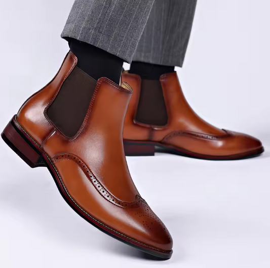 Men's Classic Retro Chelsea Boots – Brogue-Inspired British Style Ankle Dress Boots for Casual & Business Wear Move Chain