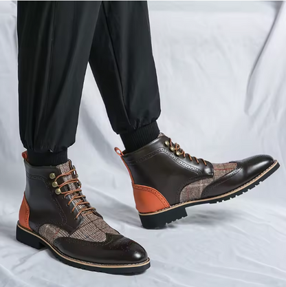 Men’s Fashionable Outdoor Combat Boots – Colorblock PU Leather Lace-Up Ankle Boots BRANDED