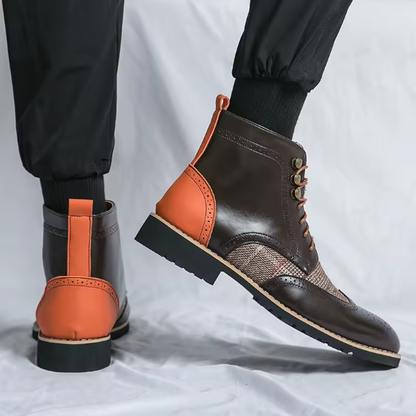 Men’s Fashionable Outdoor Combat Boots – Colorblock PU Leather Lace-Up Ankle Boots BRANDED
