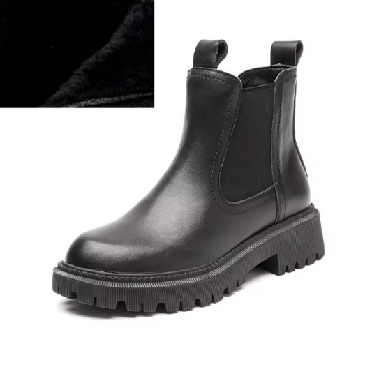 Women’s Chelsea Boots – 2025 Autumn Winter Genuine Leather Ankle Boots with Thick Sole, Plush Lining & Square Heel AIYUQI