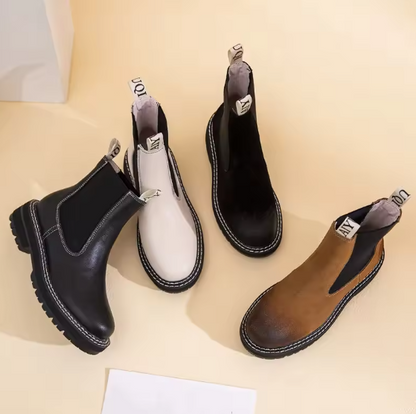 Women’s Chelsea Boots – 2025 Autumn Winter Genuine Leather Ankle Boots with Thick Sole, Plush Lining & Square Heel AIYUQI