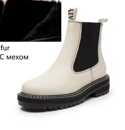 Women’s Chelsea Boots – 2025 Autumn Winter Genuine Leather Ankle Boots with Thick Sole, Plush Lining & Square Heel AIYUQI