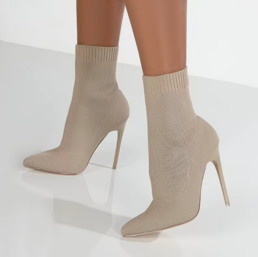 Luxury Women’s Stretch Fabric Sock Ankle Boots – Pointed Toe, High Thin Heels, Slip-On Chelsea Style – Waterproof, Handmade, Elegant Winter Booties BRANDED