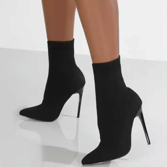 Luxury Women’s Stretch Fabric Sock Ankle Boots – Pointed Toe, High Thin Heels, Slip-On Chelsea Style – Waterproof, Handmade, Elegant Winter Booties BRANDED