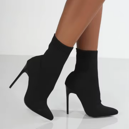 Luxury Women’s Stretch Fabric Sock Ankle Boots – Pointed Toe, High Thin Heels, Slip-On Chelsea Style – Waterproof, Handmade, Elegant Winter Booties BRANDED
