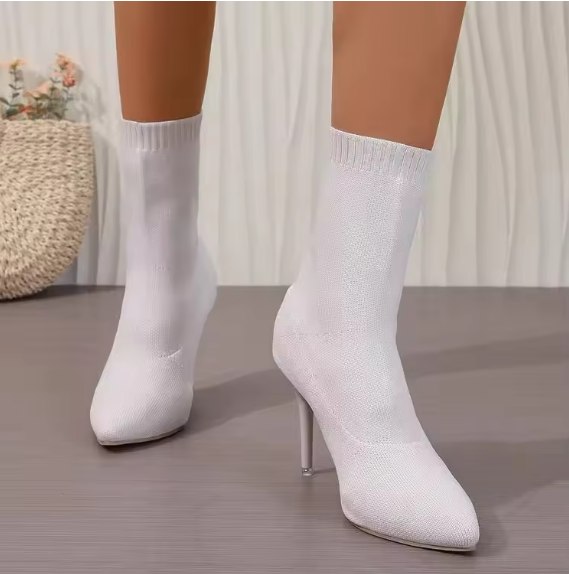 Luxury Women’s Stretch Fabric Sock Ankle Boots – Pointed Toe, High Thin Heels, Slip-On Chelsea Style – Waterproof, Handmade, Elegant Winter Booties BRANDED