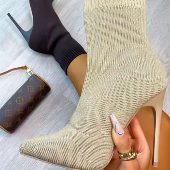 Luxury Women’s Stretch Fabric Sock Ankle Boots – Pointed Toe, High Thin Heels, Slip-On Chelsea Style – Waterproof, Handmade, Elegant Winter Booties BRANDED