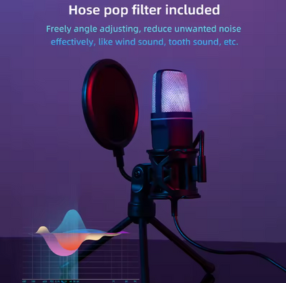 USB Condenser Microphone Kit – RGB Tabletop Mic with Noise Reduction for Gaming, Podcasting, Recording & Pro Studio Use BRANDED