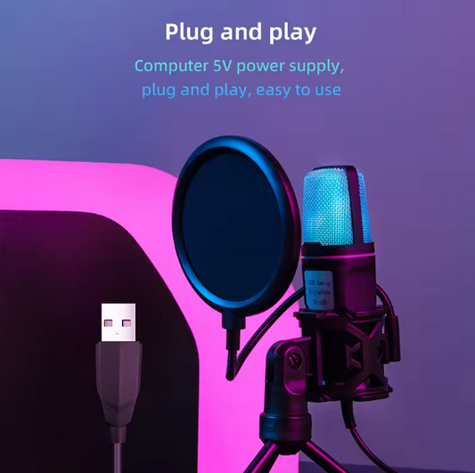 USB Condenser Microphone Kit – RGB Tabletop Mic with Noise Reduction for Gaming, Podcasting, Recording & Pro Studio Use BRANDED
