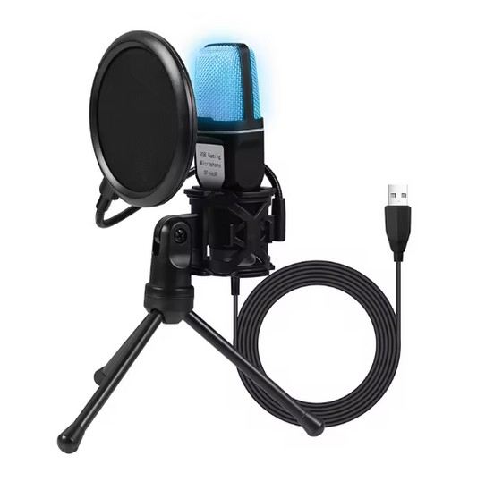 USB Condenser Microphone Kit – RGB Tabletop Mic with Noise Reduction for Gaming, Podcasting, Recording & Pro Studio Use BRANDED
