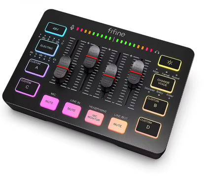 AmpliGame SC3 – 4-Channel RGB Gaming Audio Mixer with XLR Microphone Interface, USB Streaming Mixer for Podcast, Voice, and Live Recording BRANDED