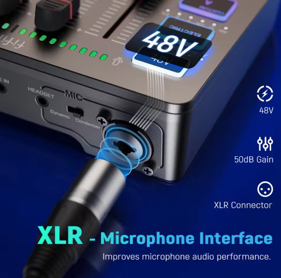 AmpliGame SC3 – 4-Channel RGB Gaming Audio Mixer with XLR Microphone Interface, USB Streaming Mixer for Podcast, Voice, and Live Recording BRANDED