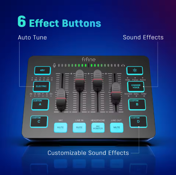 AmpliGame SC3 – 4-Channel RGB Gaming Audio Mixer with XLR Microphone Interface, USB Streaming Mixer for Podcast, Voice, and Live Recording BRANDED