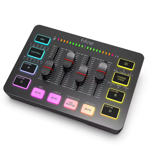 AmpliGame SC3 – 4-Channel RGB Gaming Audio Mixer with XLR Microphone Interface, USB Streaming Mixer for Podcast, Voice, and Live Recording BRANDED