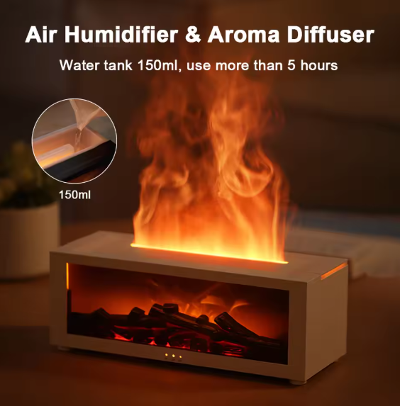 Flame Aroma Diffuser & Air Humidifier 🔥 | Essential Oil Mist Maker with LED Flame Light, Remote Control & Timer | Aromatherapy & Home Wellness Gift BRANDED