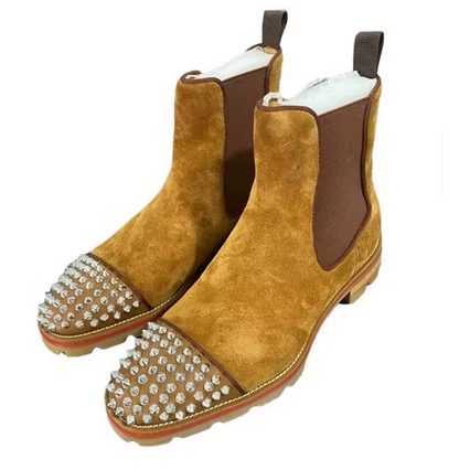 Luxury Suede Leather Rivet Chelsea Boots for Men 👢 | Thick Sole Winter Ankle Boots | Designer Slip-On Loafers for Style & Comfort BRANDED