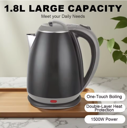 1.8L Fast-Boil Stainless Steel Electric Kettle ⚡ | Safe Anti-Scald Design | Auto Power-Off Home Water Heater for Tea, Coffee & Cooking BRANDED