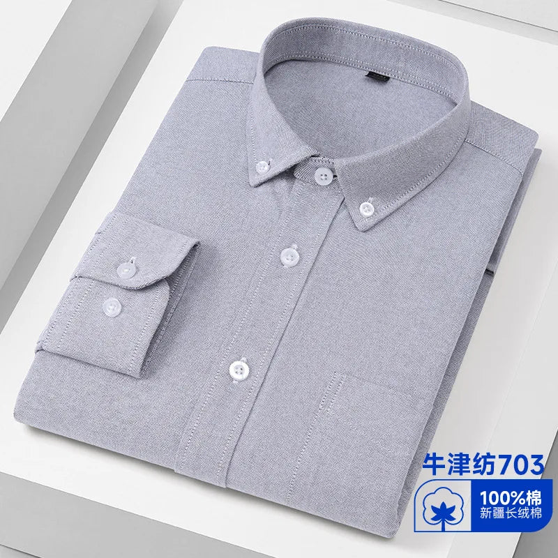 Men’s 100% Cotton Oxford Long Sleeve Shirt – Regular Fit Soft Casual Dress Shirt for Work & Social Events