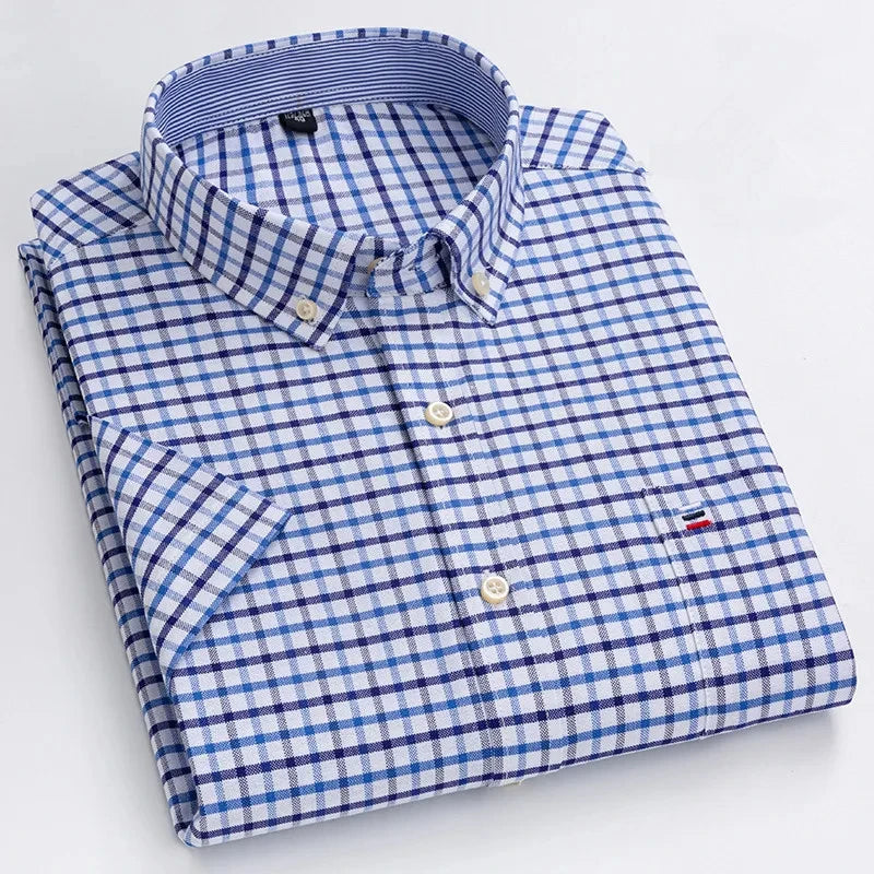 Men’s Premium Oxford Cotton Short Sleeve Shirt – Breathable Business Casual Summer Wear