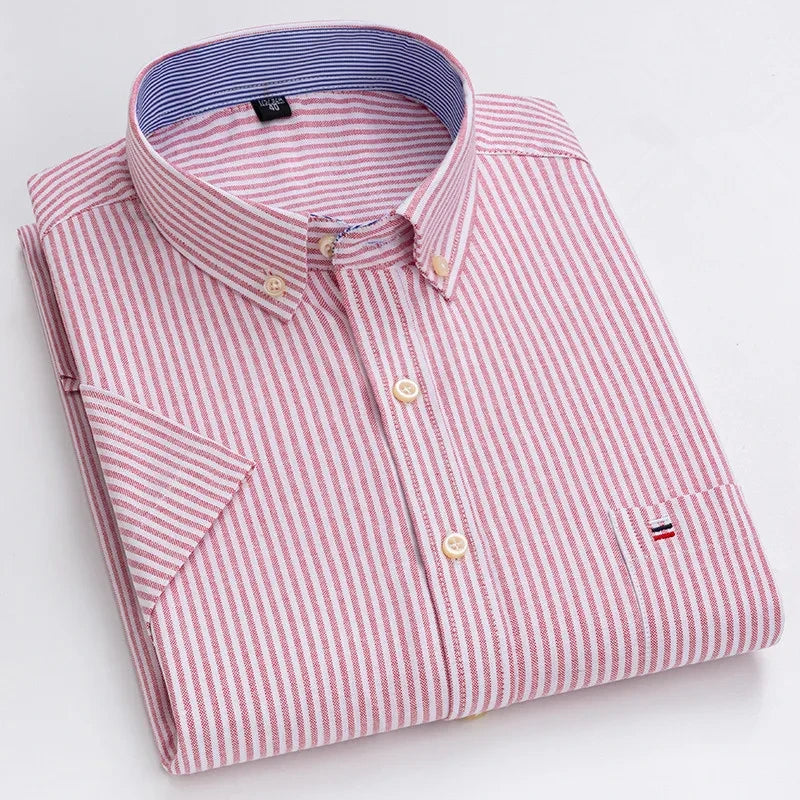 Men’s Premium Oxford Cotton Short Sleeve Shirt – Breathable Business Casual Summer Wear