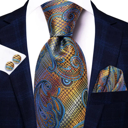 Paisley Men’s Silk Tie Set – Necktie, Pocket Square & Cufflinks – Elegant Gift for Weddings, Business & Parties