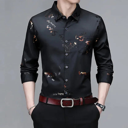 Men’s Wrinkle-Resistant Printed Long Sleeve Shirt – Non-Iron Business Casual Top