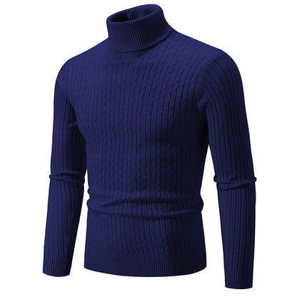 Men’s High Neck Knitted Sweater – Solid Color Warm Turtleneck Pullover for Winter