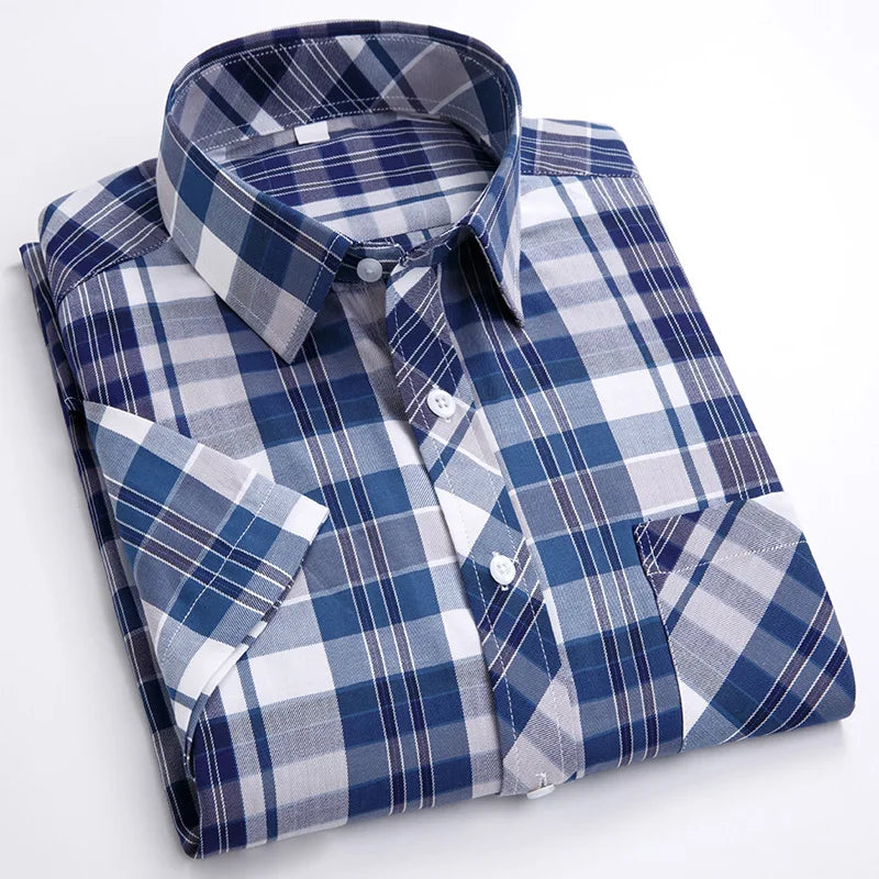 Plus Size 100% Cotton Plaid Short Sleeve Shirt for Men – Sizes Up to 8XL – Soft, Lightweight & Casual Summer Style
