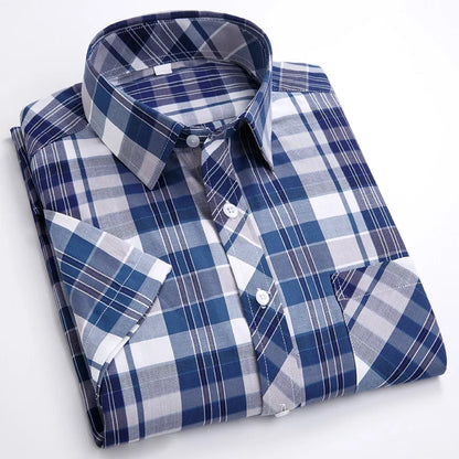 Plus Size 100% Cotton Plaid Short Sleeve Shirt for Men – Sizes Up to 8XL – Soft, Lightweight & Casual Summer Style