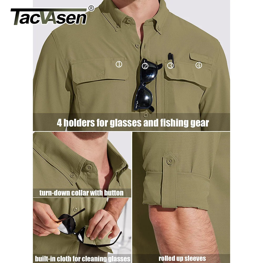 Men’s UPF 50+ Quick-Dry Long Sleeve Outdoor Shirt – Breathable, Lightweight Fishing & Hiking Cargo Top