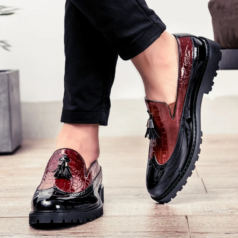 Men’s Luxury Bean Shoes – Business Casual Crocodile Print Leather, Size 46