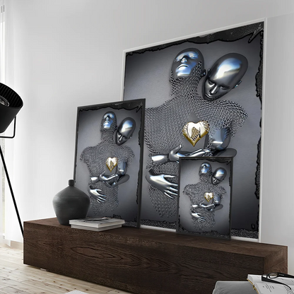 Romantic Art Love Heart Gray Metal Figure Statue 3D Art DIY Sticky Poster Vintage Room Bar Cafe Decor Home Decor