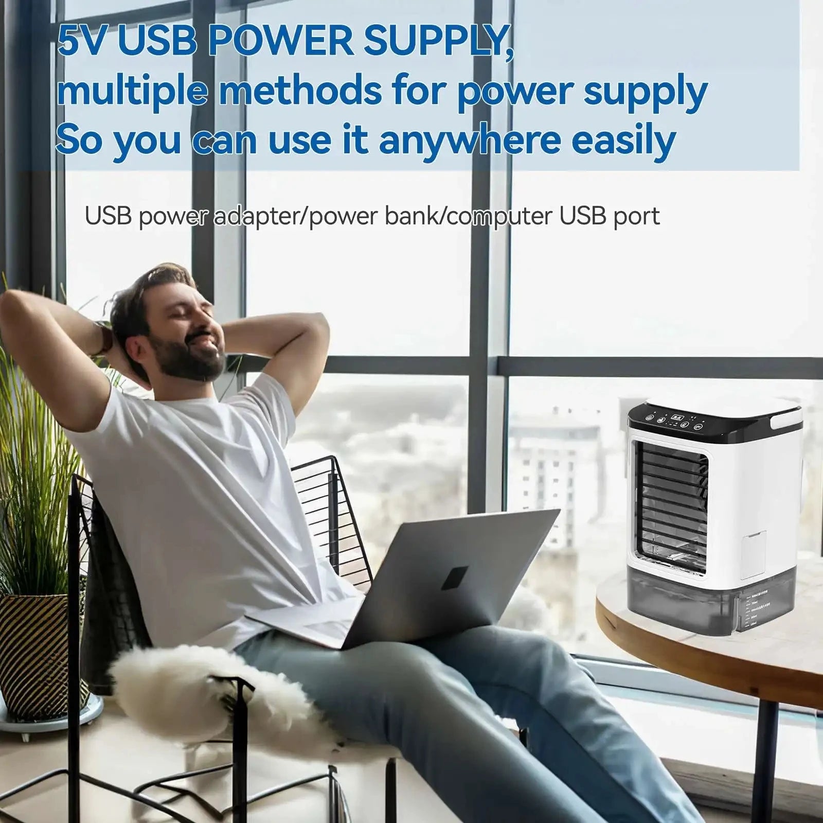 Mini 4-in-1 Portable Air Conditioner with Humidifier & 900ML Tank – Personal AC Fan with 3-Speed Cooling for Home, Office & Travel