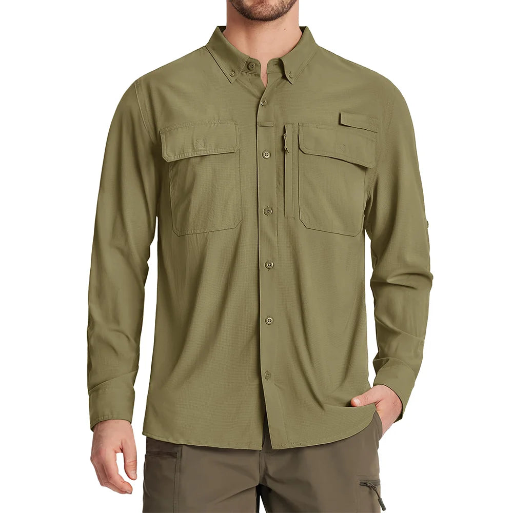 Men’s UPF 50+ Quick-Dry Long Sleeve Outdoor Shirt – Breathable, Lightweight Fishing & Hiking Cargo Top