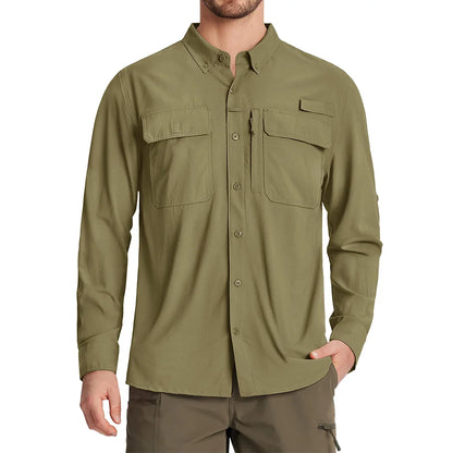 Men’s UPF 50+ Quick-Dry Long Sleeve Outdoor Shirt – Breathable, Lightweight Fishing & Hiking Cargo Top