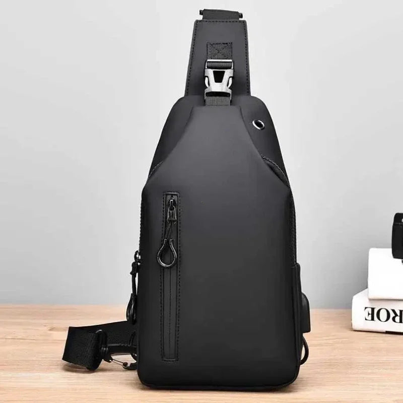 Men's Fashion Solid Color Crossbody Chest Bag with USB Charging Port