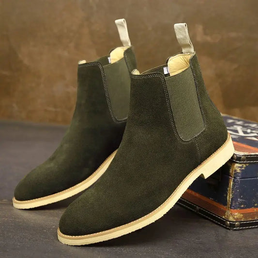 Men’s Retro Suede Leather Chelsea Boots – British Style Ankle High Boots