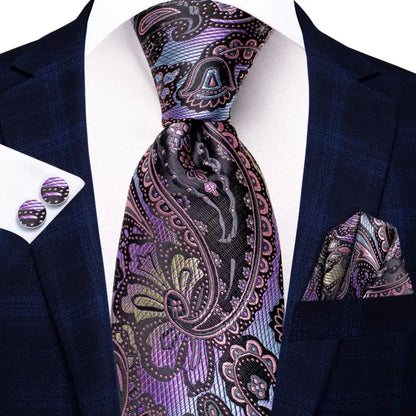 Paisley Men’s Silk Tie Set – Necktie, Pocket Square & Cufflinks – Elegant Gift for Weddings, Business & Parties