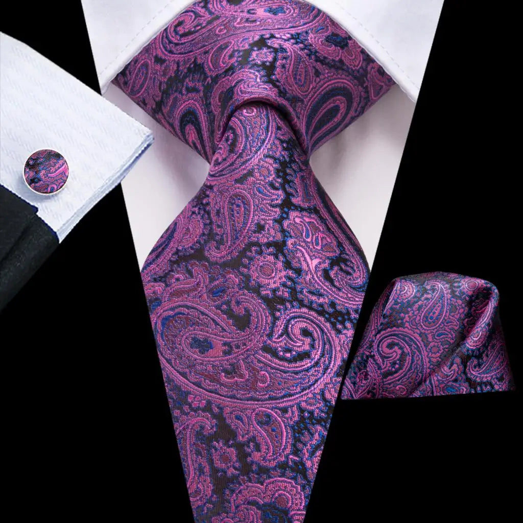 Paisley Men’s Silk Tie Set – Necktie, Pocket Square & Cufflinks – Elegant Gift for Weddings, Business & Parties