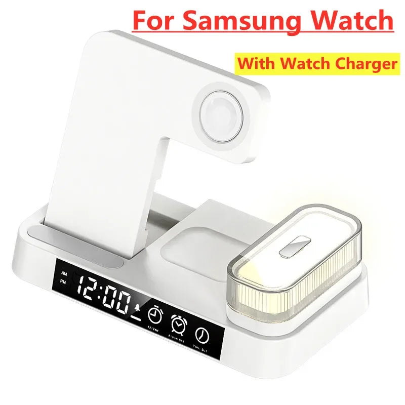 30W 3-in-1 Wireless Charging Station with Alarm Clock & Night Light – Fast Charger Stand for iPhone, Samsung, Apple Watch & Galaxy Watch